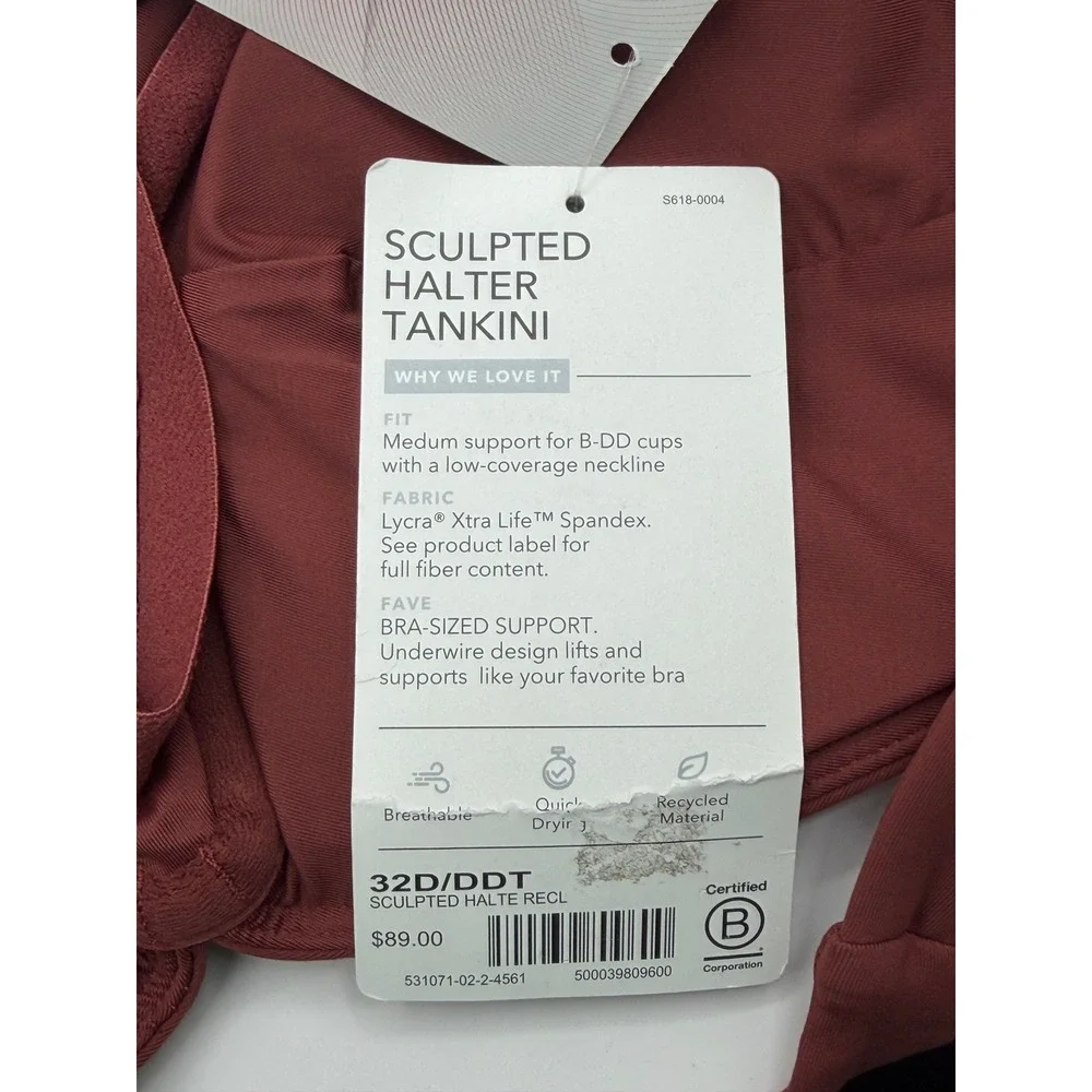Athleta‎ Sculpted Halter Tankini Top Womens 32D/DDT Brown Underwire Swim NEW